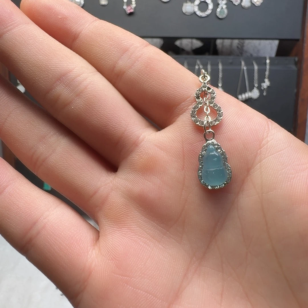 足银玻璃蓝水葫芦项链