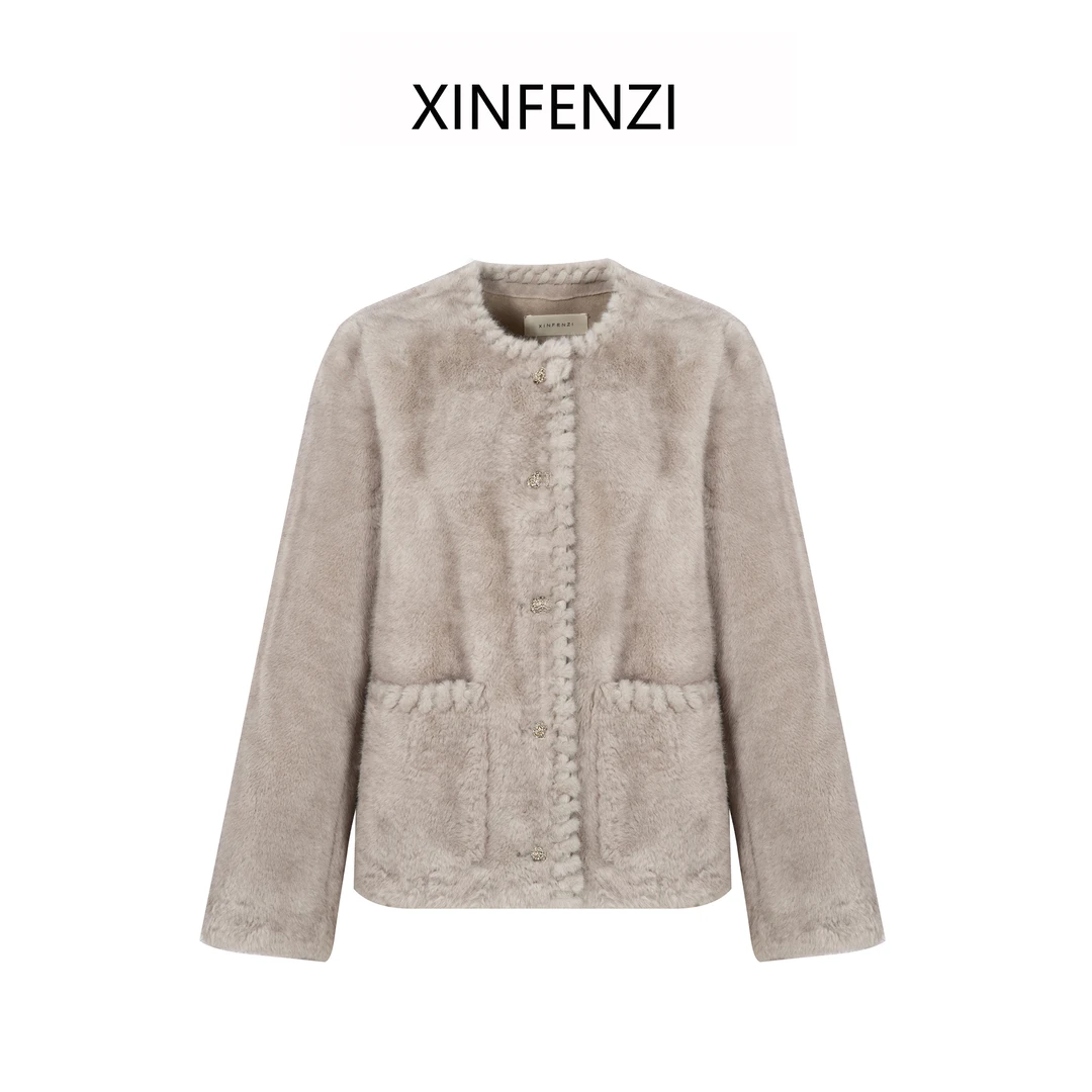 【柏林清晨】XINFENZI 圆领环保皮毛一体气质短款外套 FJK33930