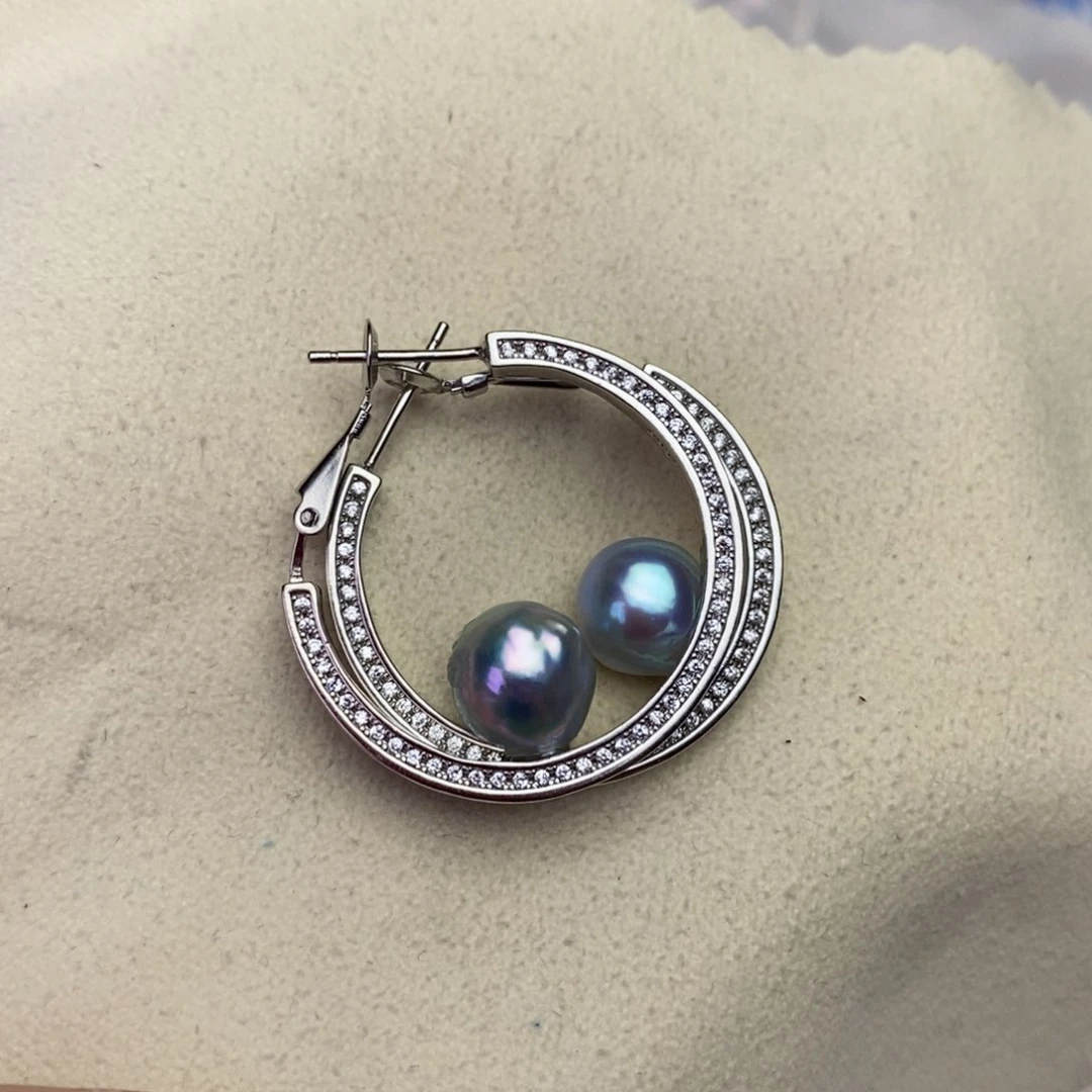海水珍珠耳饰银S925镶嵌?****o