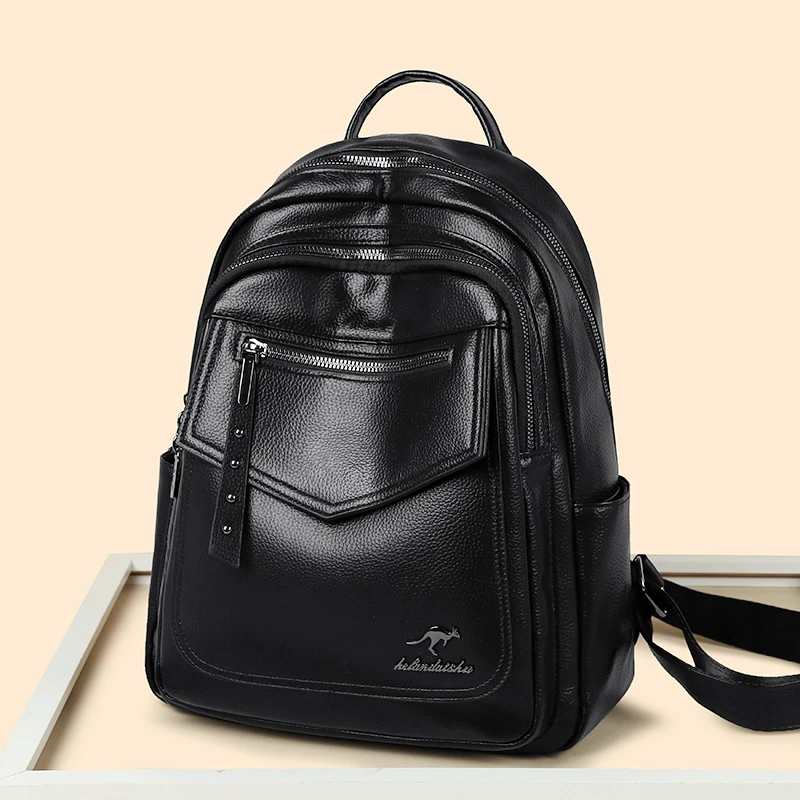 袋鼠蔓蔓雅源双肩包2025新款休闲简约软皮女士旅行书包大容量背包