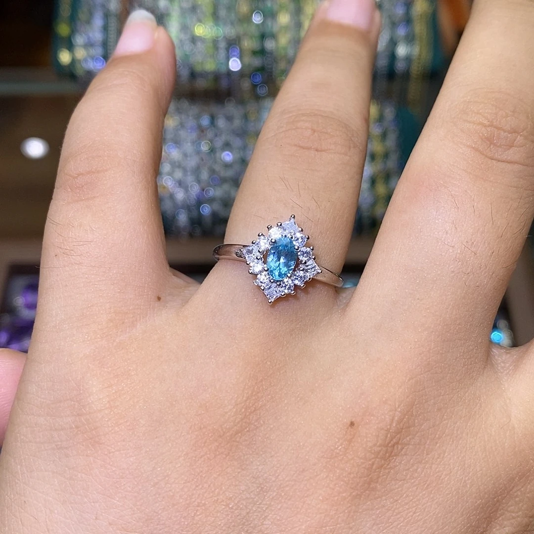 开口戒指磷灰石银S925镶嵌