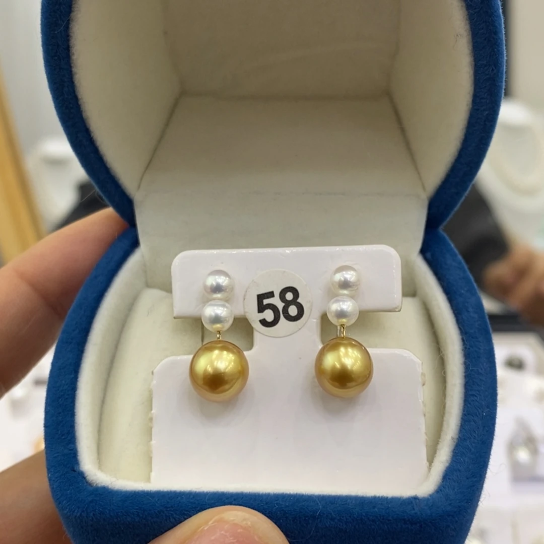 海水珍珠18K金镶嵌耳饰小珠子淡水