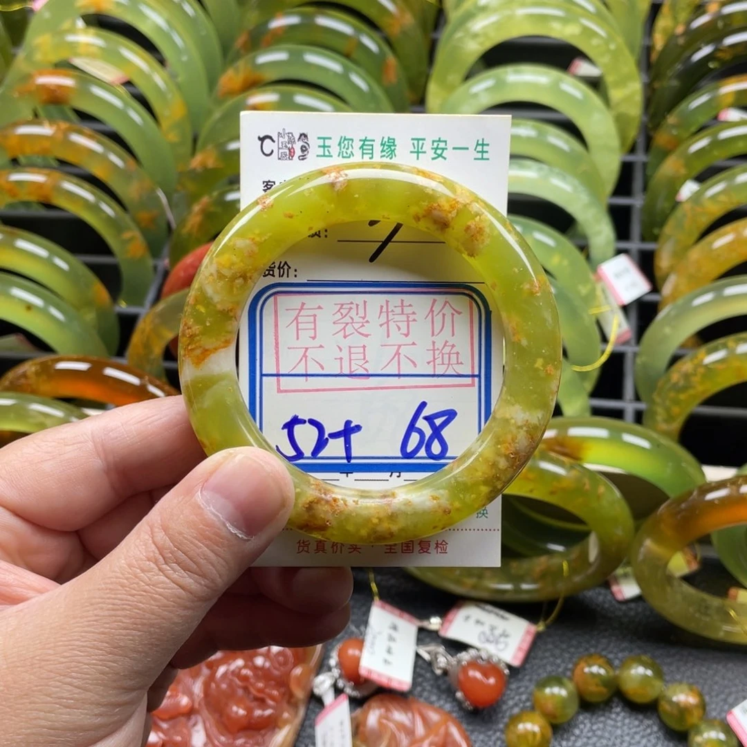 未镶嵌蛇纹石玉手镯有裂手镯特价不退不换