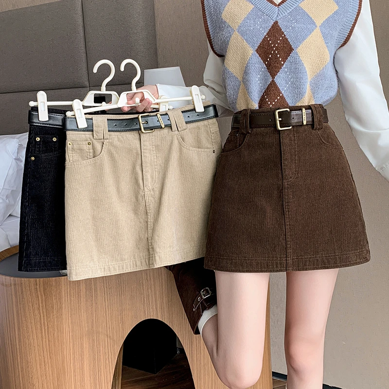 欧货辣妹2025春季新款灯芯绒半身裙时尚百搭防走光a字包臀短裙子