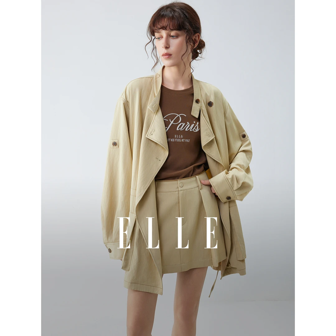 ELLE法式一手长风衣外套女2025秋新款琥珀系穿搭通勤上衣ED52018