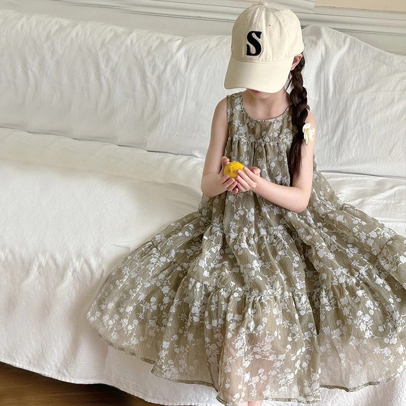 儿童2025年夏装大女童装裙子夏季背心吊带连衣裙宽松显瘦款花苞裙