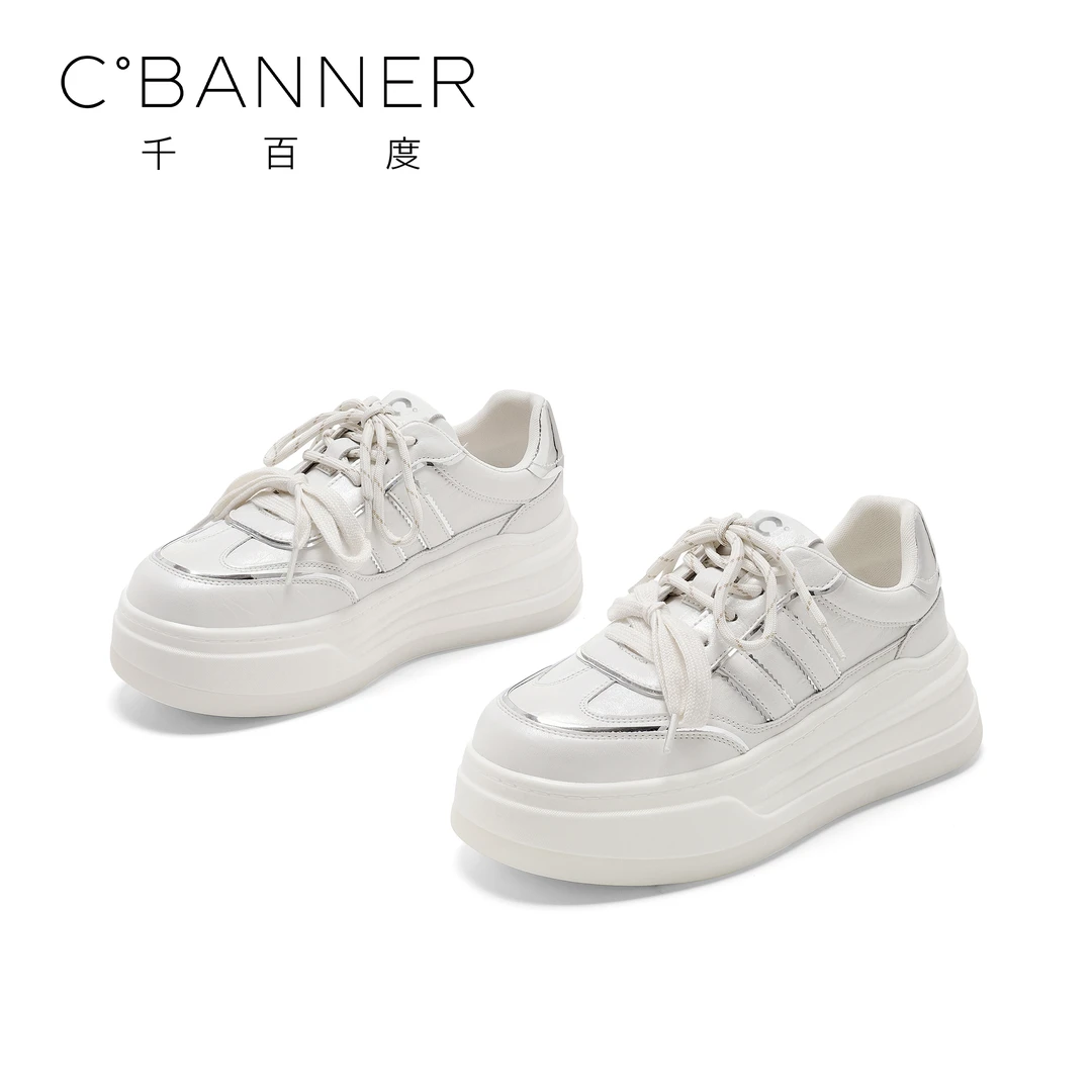 C.BANNER/千百度欧若动感风休闲鞋女2025新款擦色百搭增高休闲鞋