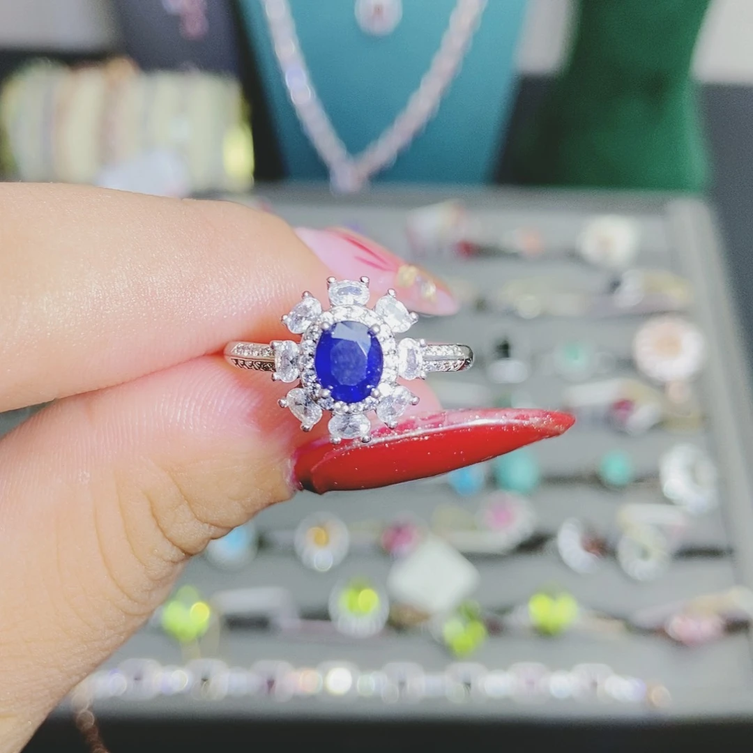 【闪购商品】戒指蓝宝石银S925镶嵌