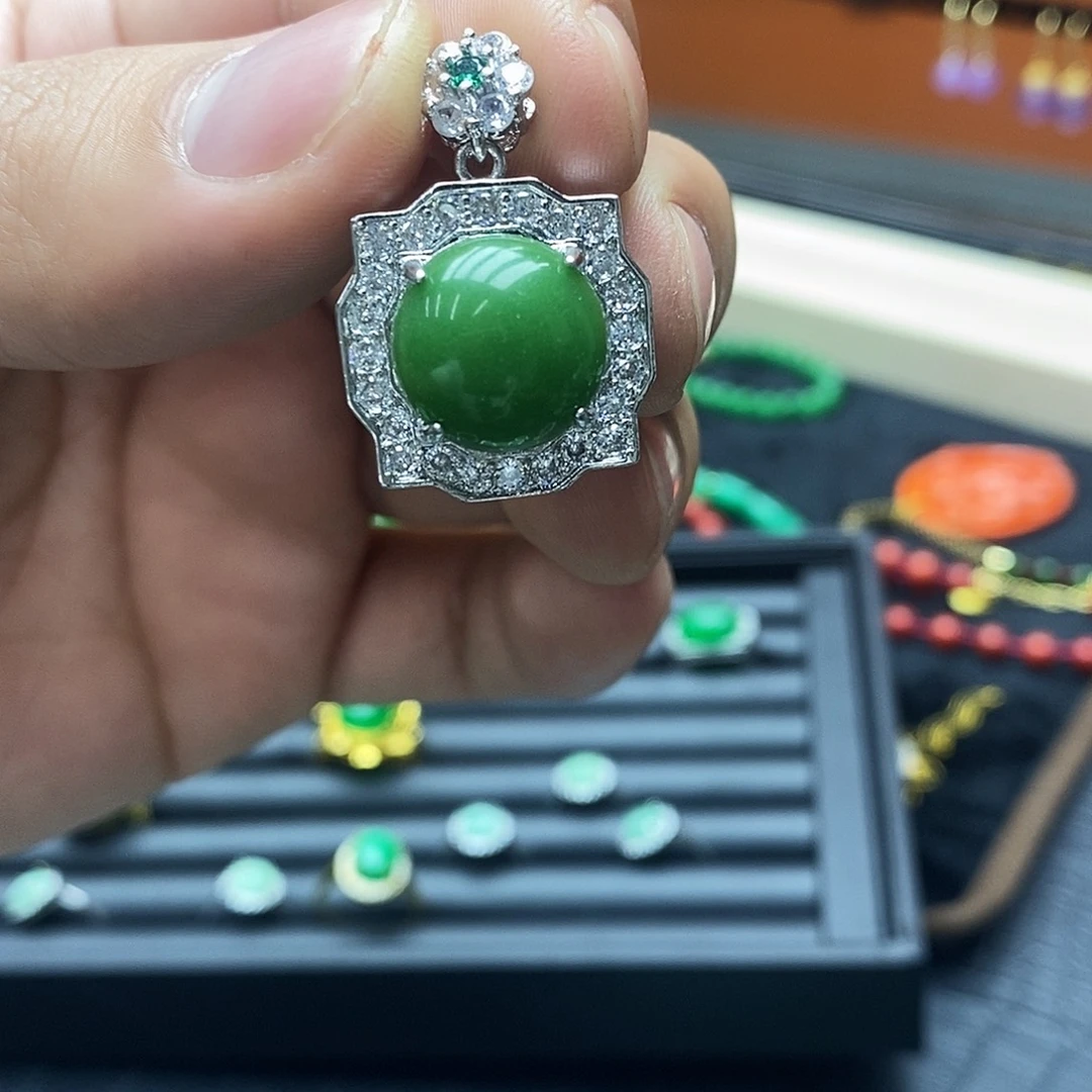 和田玉银S925镶嵌戒指吊坠