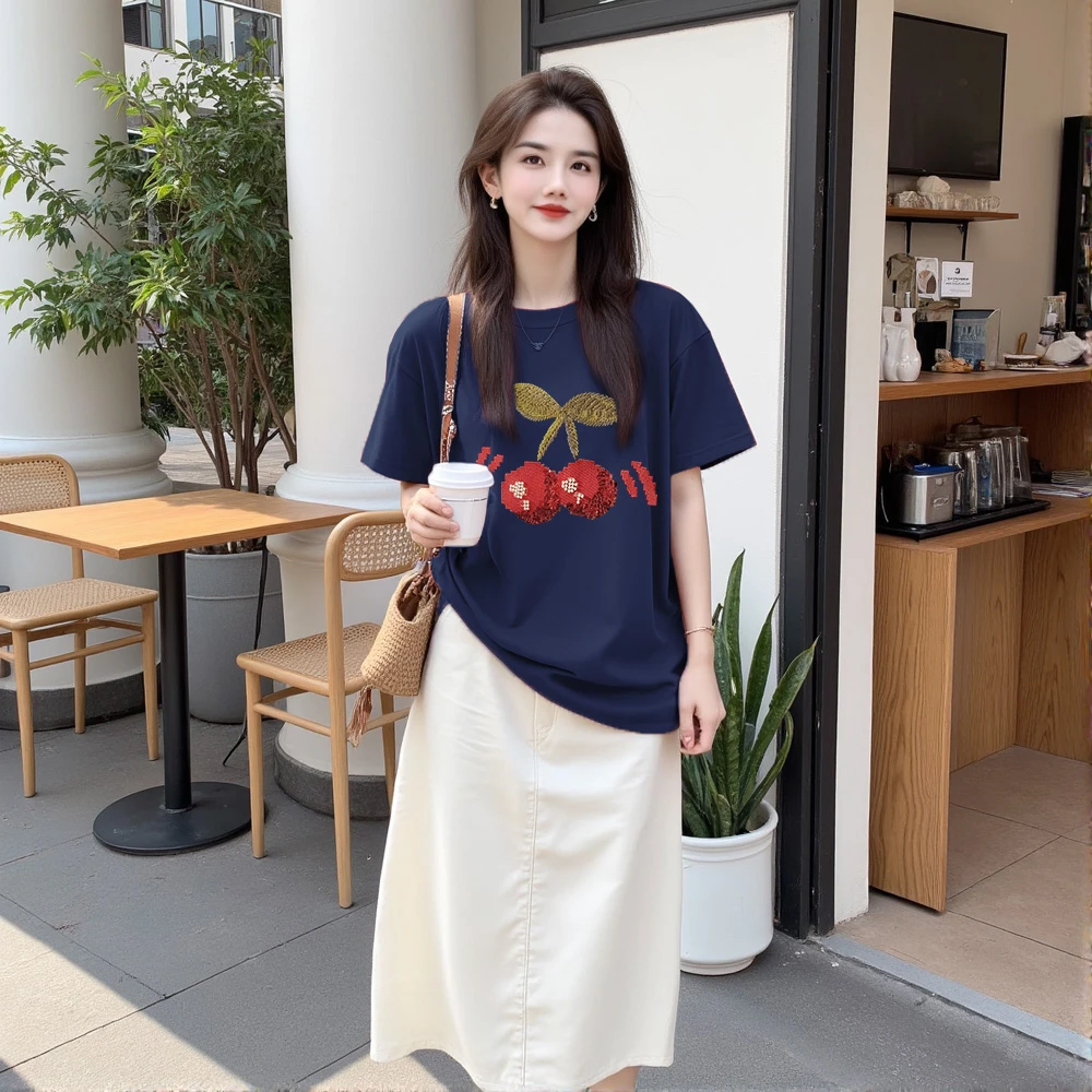 【樱桃魔方】纯棉宽松显瘦短袖T恤印花圆领时尚休闲百搭上衣潮流