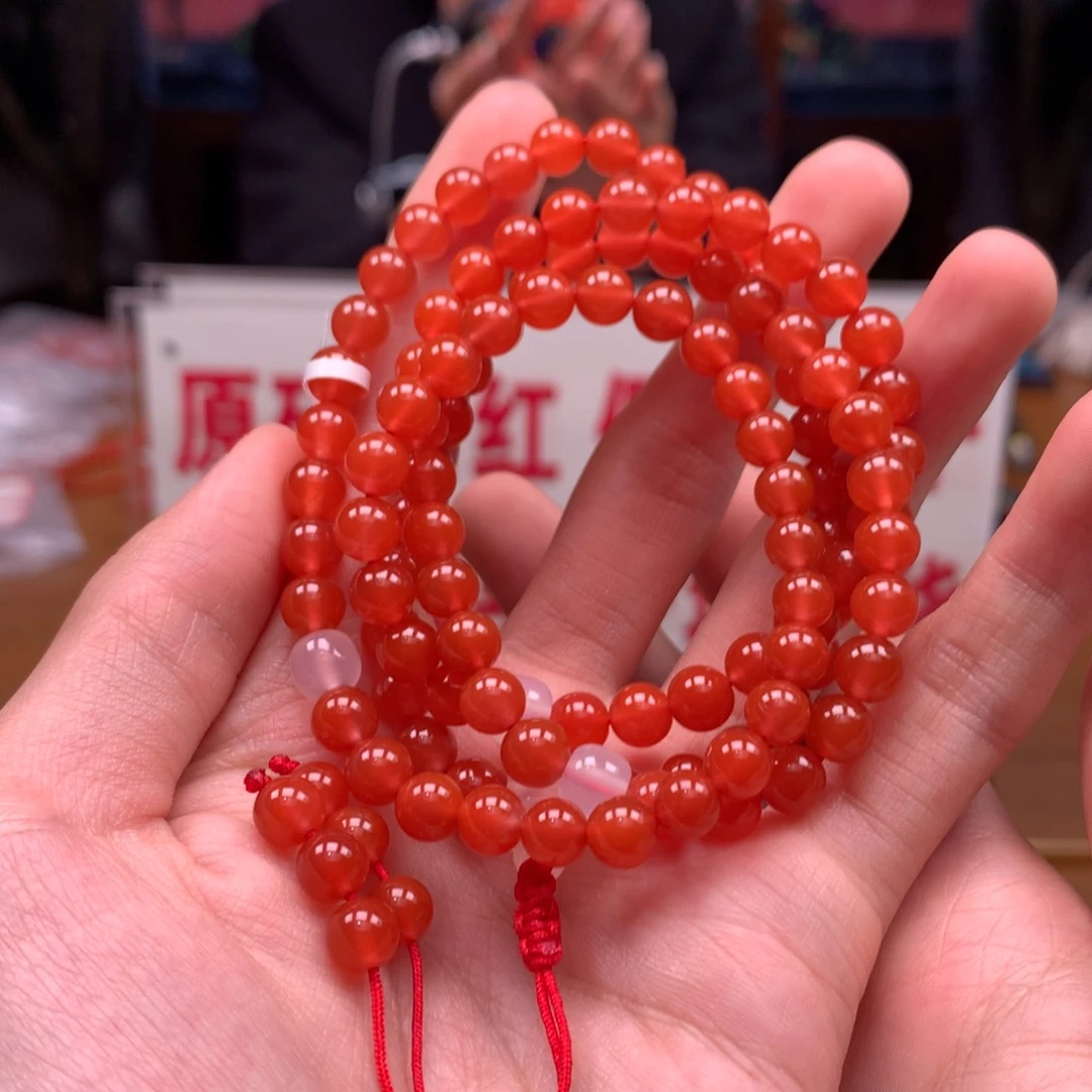 南红玛瑙108串 未镶嵌河湾冰红6mm+