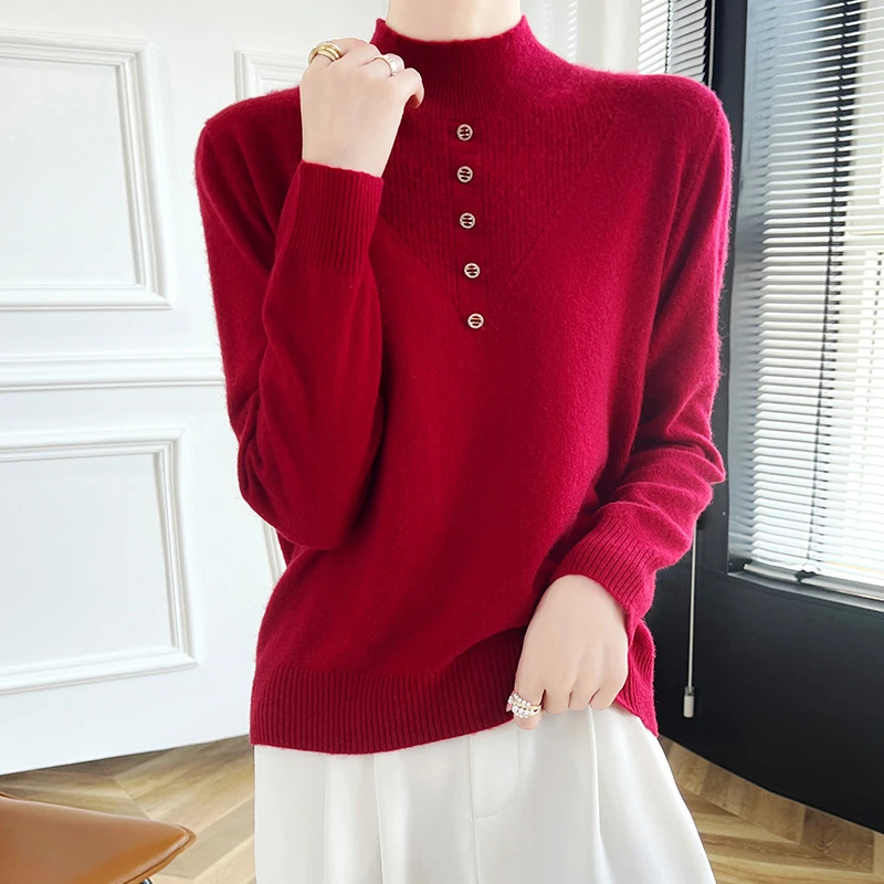 甄选100%全羊毛针织衫百搭女半高领长袖羊毛衫轻奢韩版时尚打底衫