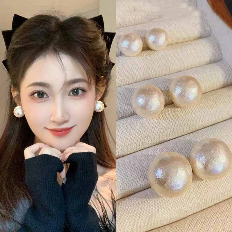 铜合金仿珍珠耳饰 法式复古明星同款大珠耳钉