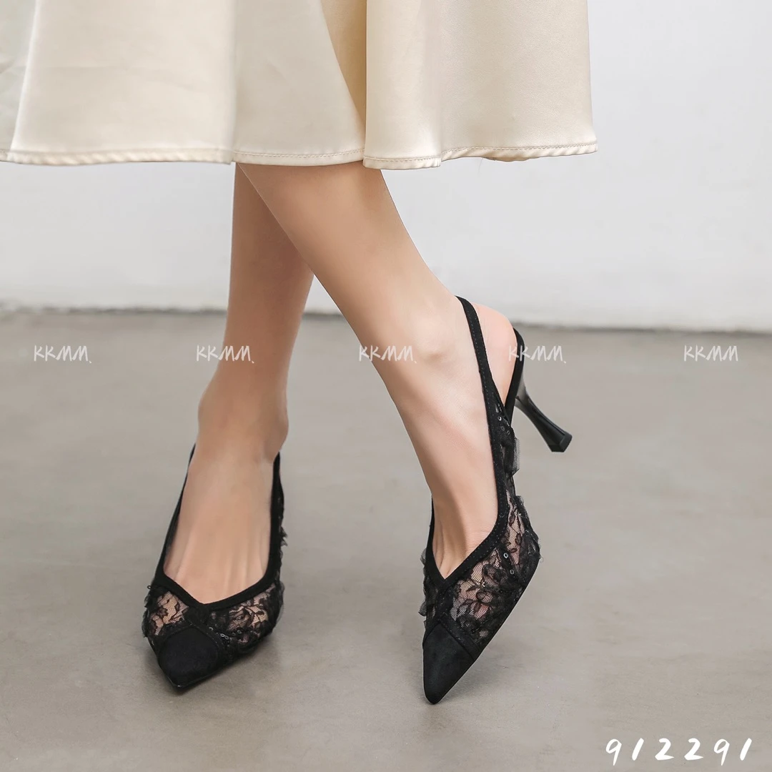 跟高8cm高跟鞋法式水钻镶边高跟鞋镂空气质尖头透气女鞋912291#
