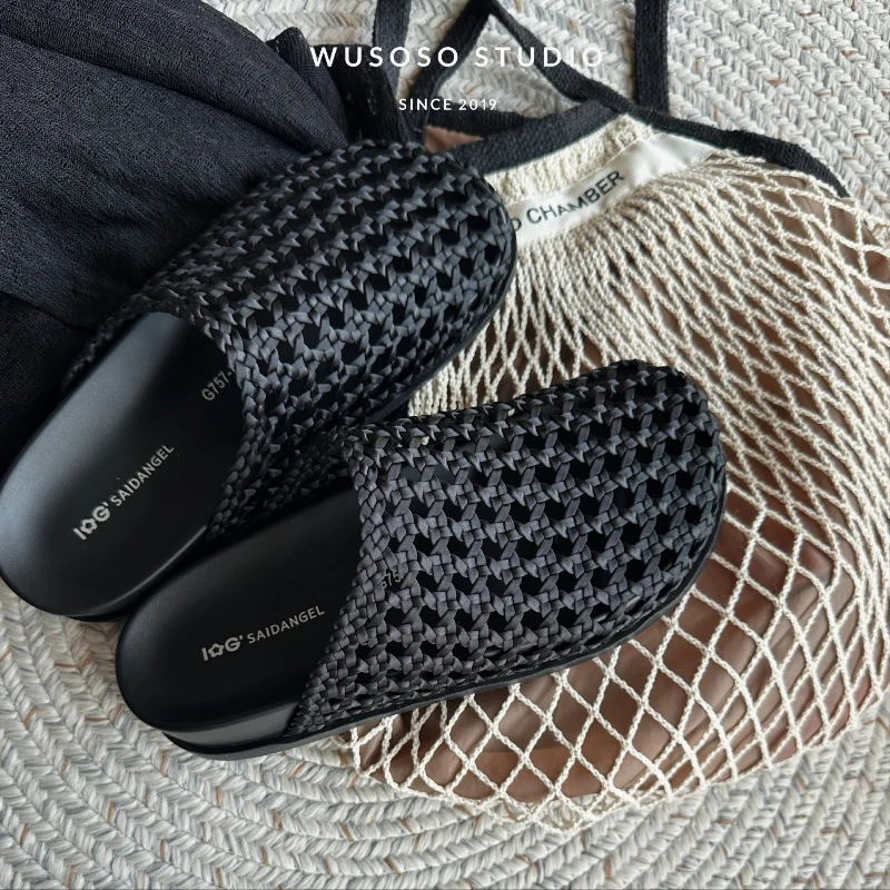 【soso】25ss｜欧版镂空编织包头懒人拖