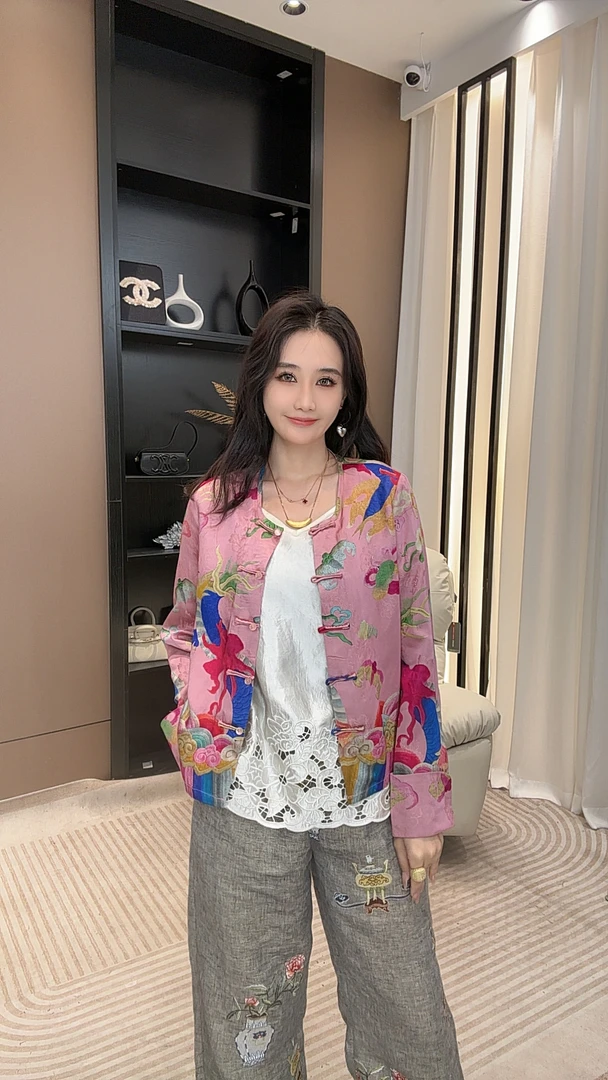 【米乐家】“麒麟”夏季新款新中式时尚国风麒麟对襟上衣16609-1