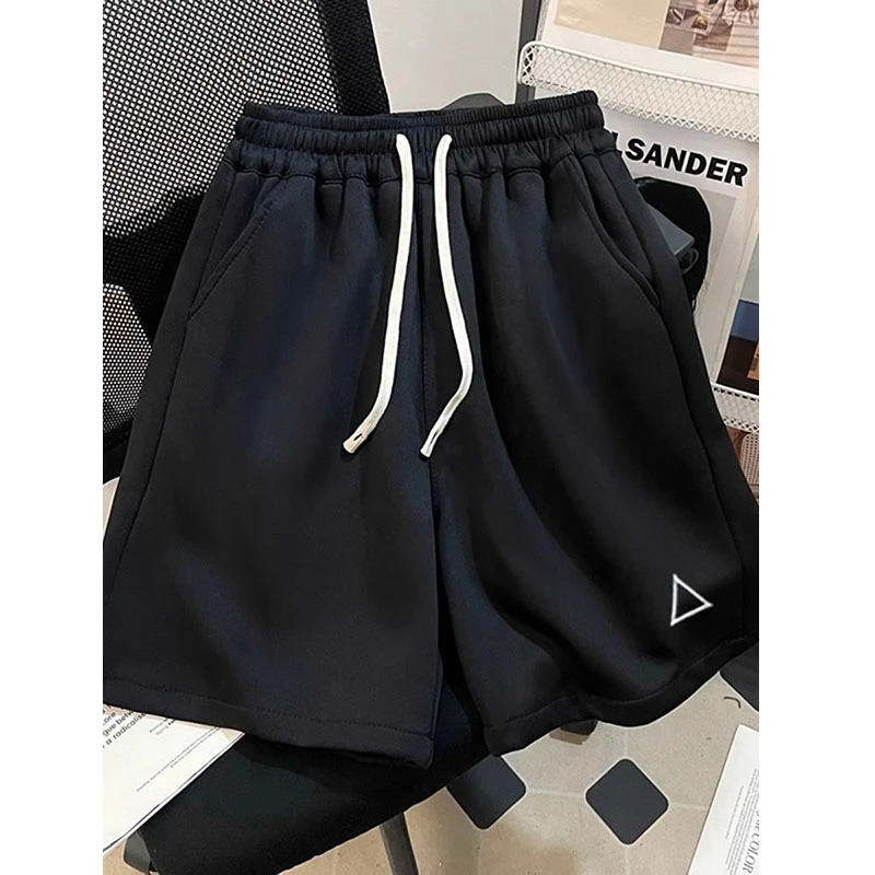 美式黑色运动短裤男夏季外穿三角标刺绣裤子cleanfit休闲五分卫裤