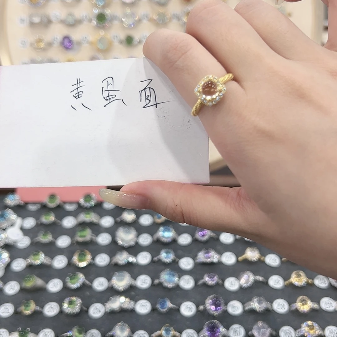 蛇纹石玉戒指银S925镶嵌小*