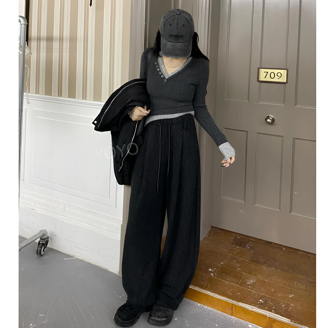 YOYO自制【云朵裤】厚绒休闲慵懒感糕糕绒柔软休闲拖地裤