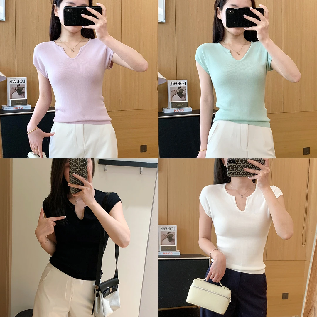 大叮自制【桃心T】16支莱赛尔桑蚕丝混纺剪刀领针织短袖T！S6030