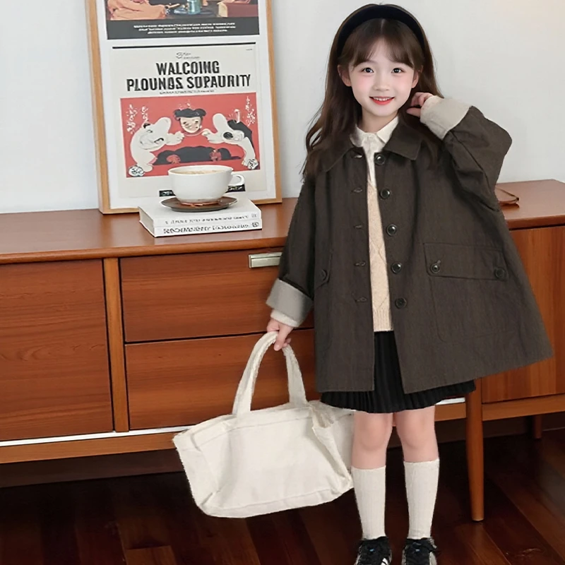 女童韩版风衣外套2025新款秋装女孩超好看中长款上衣儿童洋气大衣
