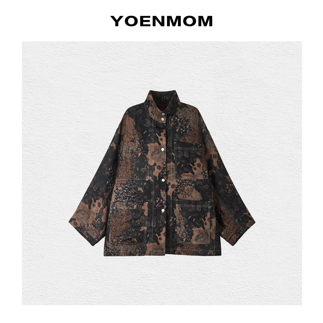 YOENMOM·老钱风范·桑蚕丝苎麻民族风复古印花小众设计款宽松外套