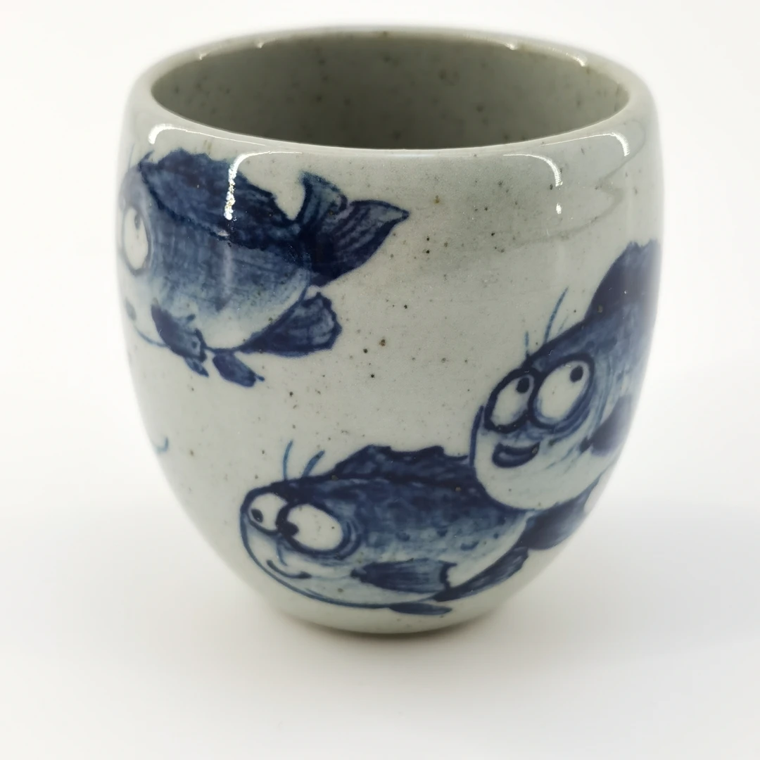 景德镇陶瓷陶泥青花小丑鱼小蛋杯