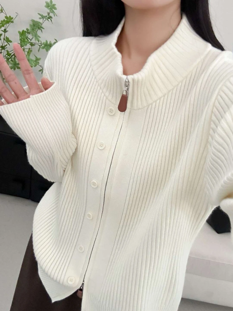 厂家清版～高品质双拉链立领长袖针织衫3169