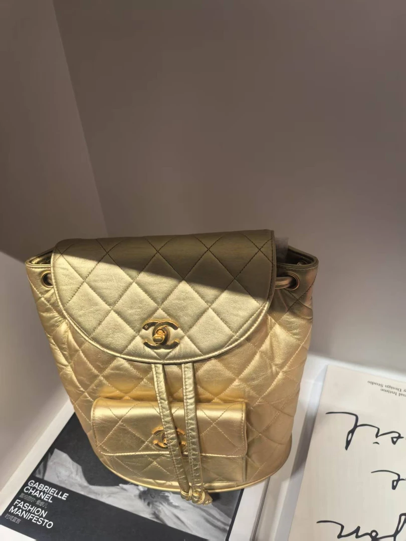 95新 Chanel/香奈儿 金色金扣Duma双肩包 2开 /9264218JL