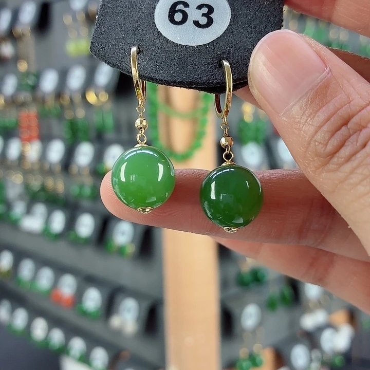 和田玉18K金镶嵌耳饰