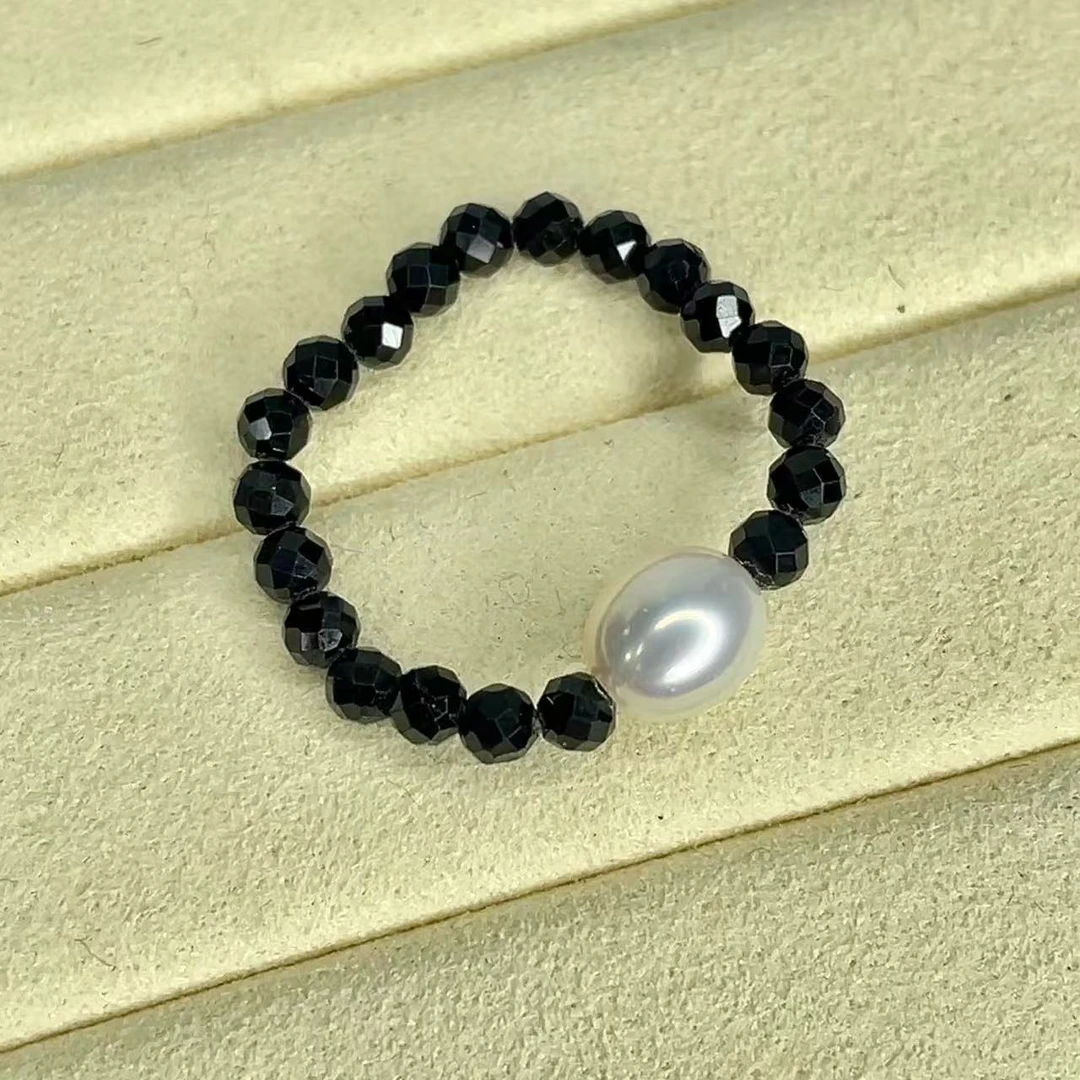 天然珍珠黑尖晶石戒指