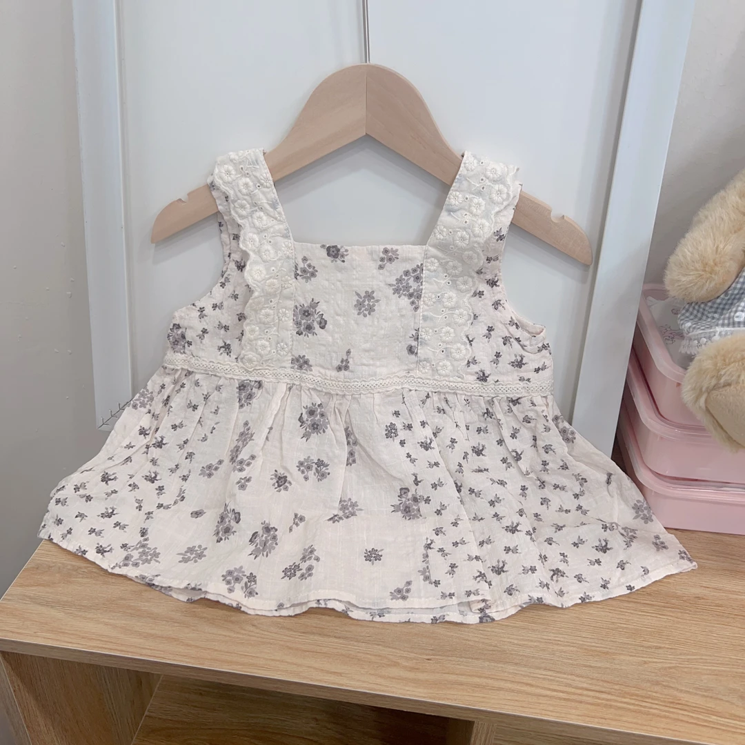 {花卷卷}2025夏季女童水墨画碎花宽肩带吊带68103