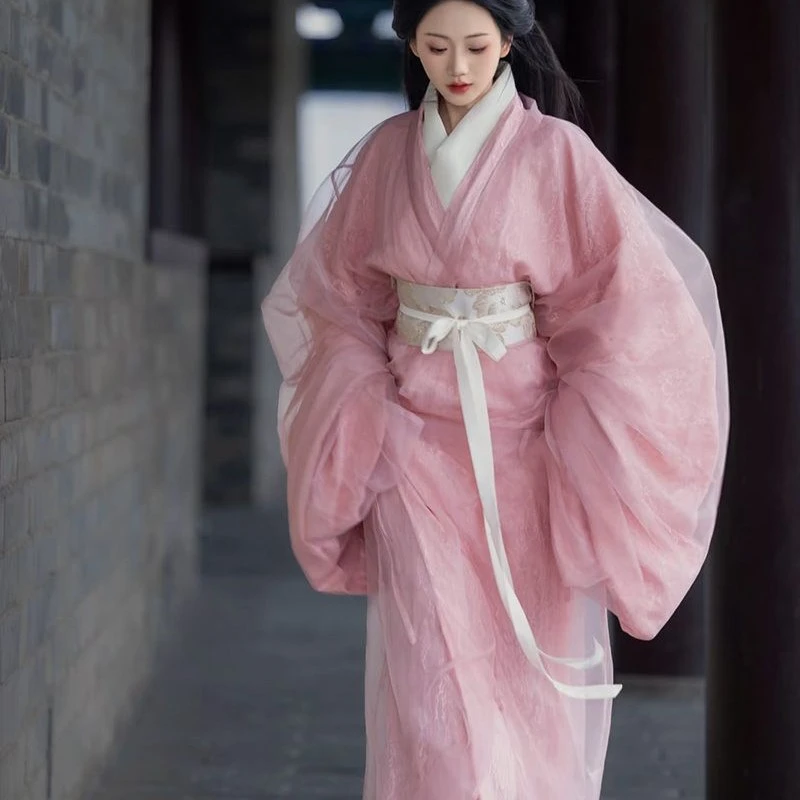 【樱落】春夏汉服战国袍复原粉色甜美蕾丝日常仙气大放量直裾