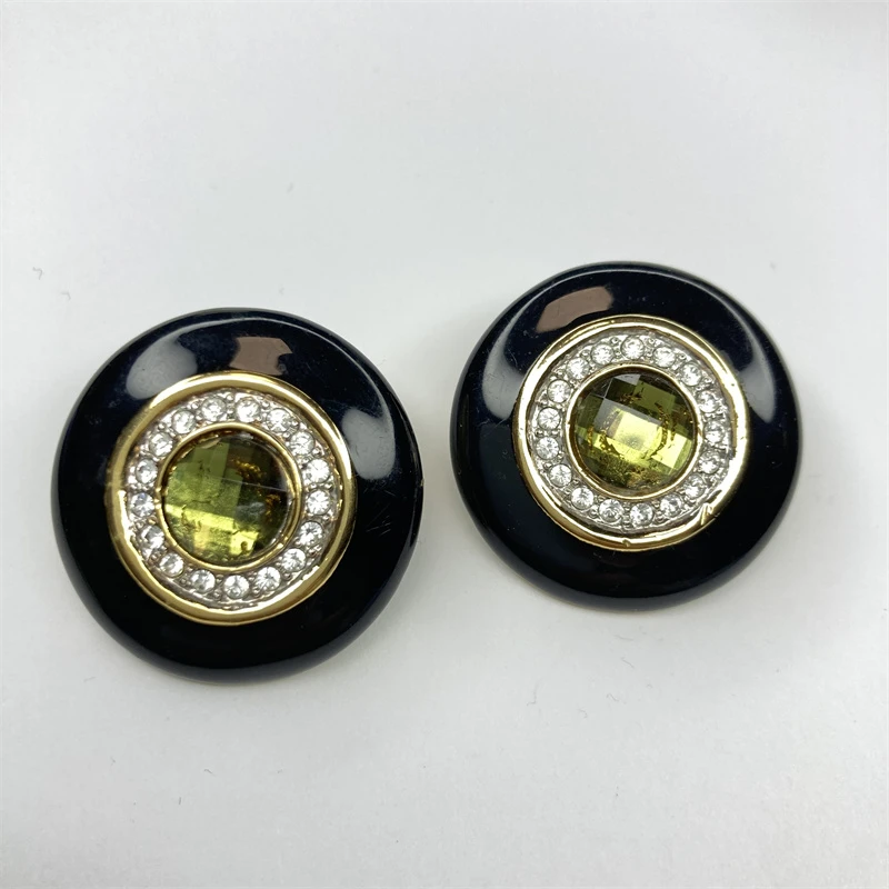 合金耳饰 黑金色圆盘耳环2-19【2061216-027】