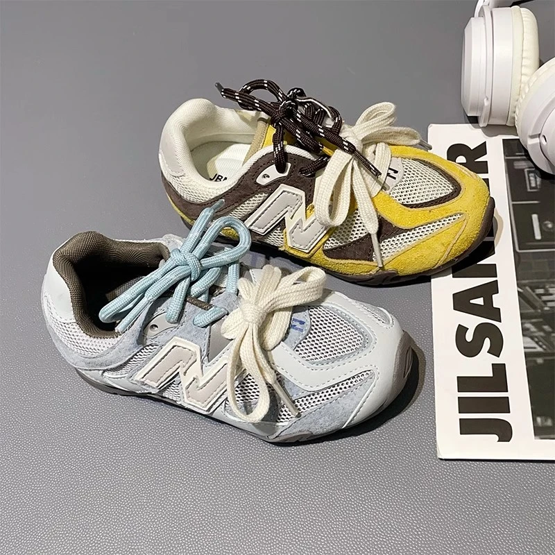 儿童撞色运动鞋2025春夏新款韩版德训鞋时尚防滑软底透气跑步鞋潮