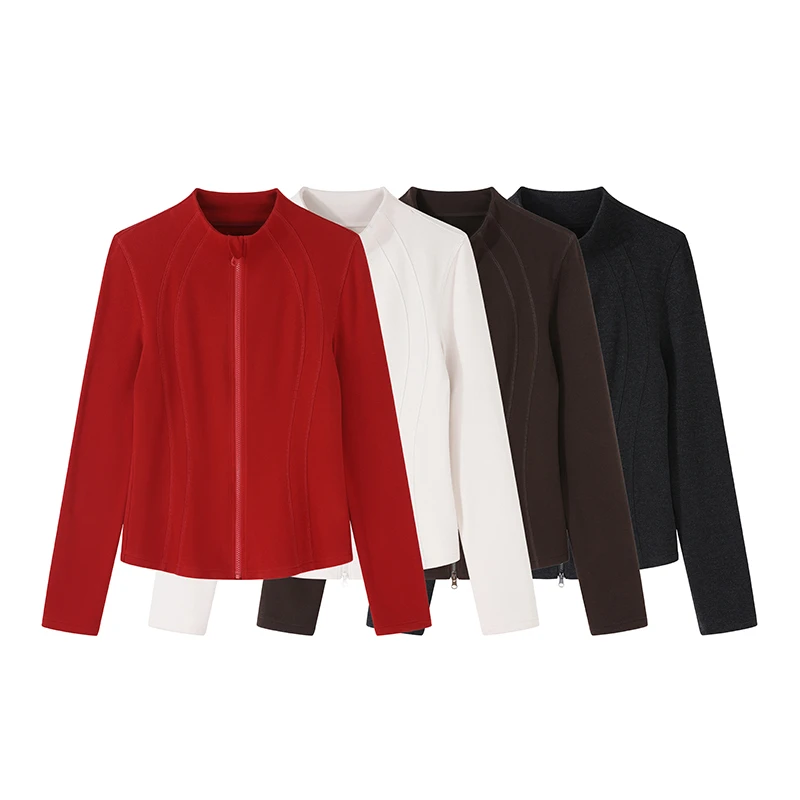 立领德绒修身马甲线上衣