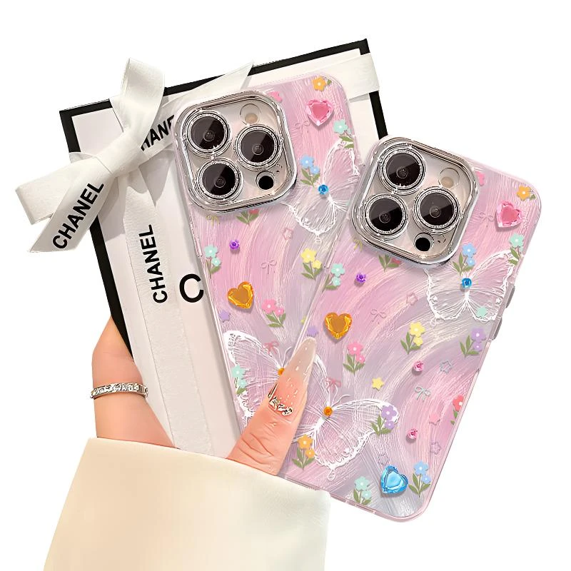ins碎花蝴蝶适用苹果16promax/15手机壳羽纱华为小米vivoOPPO红米