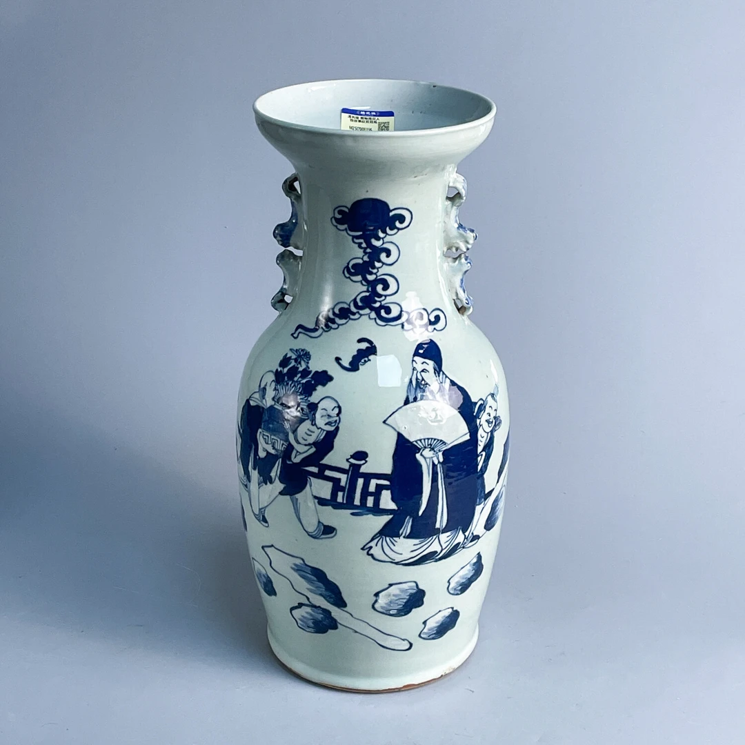 M25I7008196 - 清光绪 青釉青花人物故事纹双耳瓶