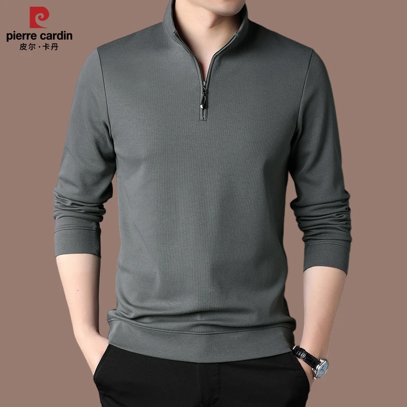 【皮尔卡丹】男士高档立领半拉链休闲宽松卫衣长袖打底春秋简约T恤
