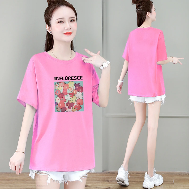 俏兰纪中老年妈妈时尚百搭印花短袖T恤夏季新款宽松减龄大码上衣