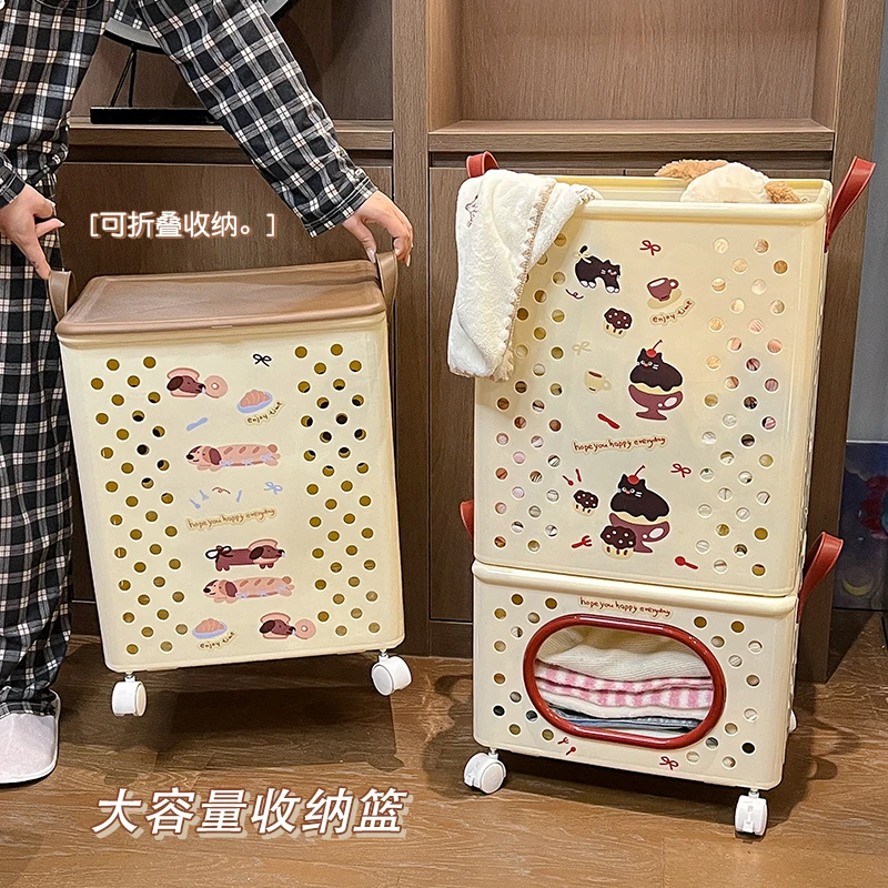 双层脏衣篓可分区分类家用洗衣篮折叠推车带轮卫生间脏衣服收纳筐