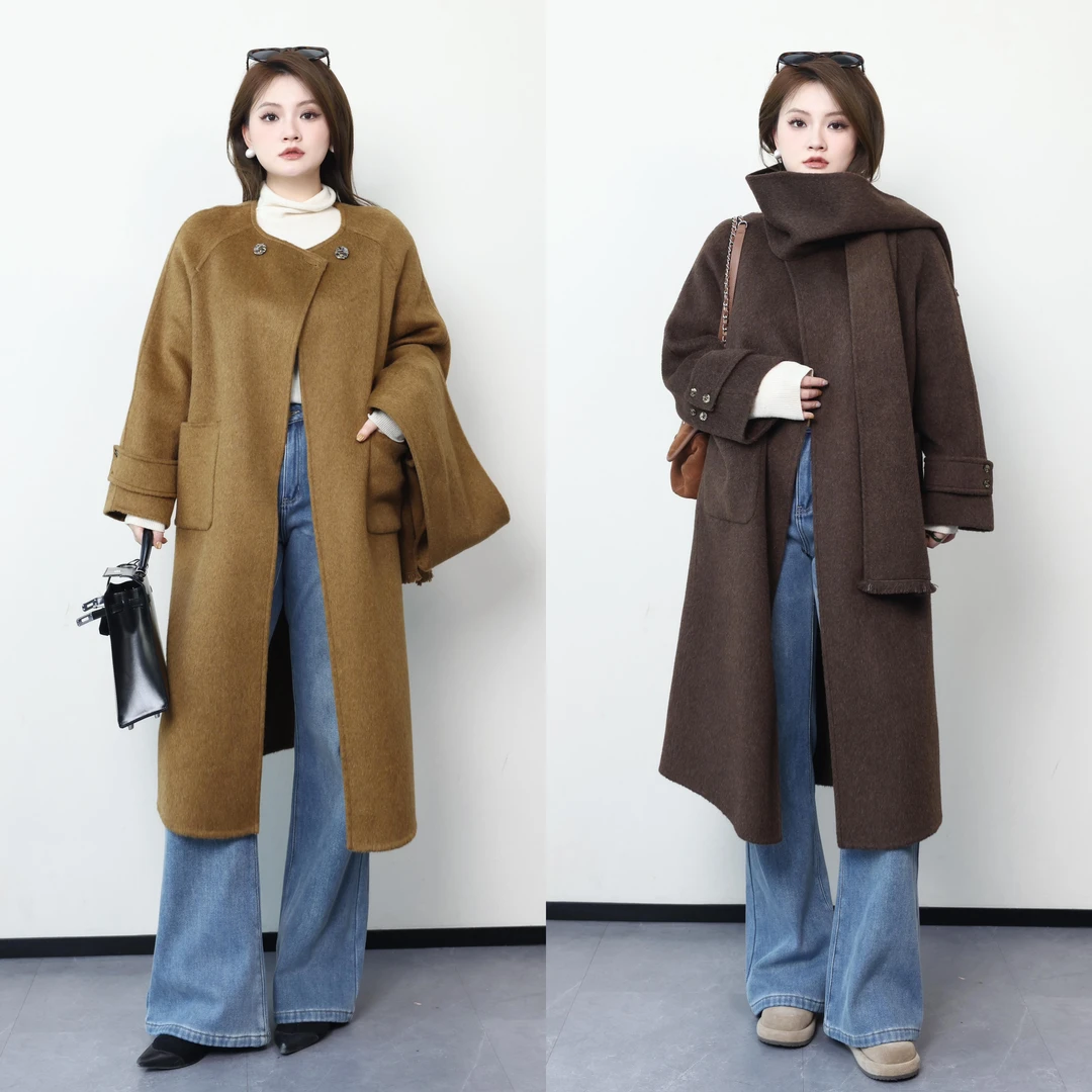 QC杨杨【原野焦糖】微胖大码女装冬气质双面呢大衣外套ZY412L50