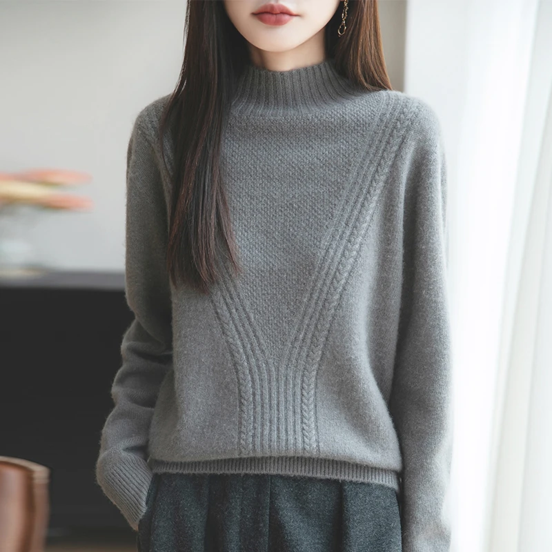 高级感半高领毛衣女款2025秋冬季内搭加厚上衣羊毛宽松针织打底衫