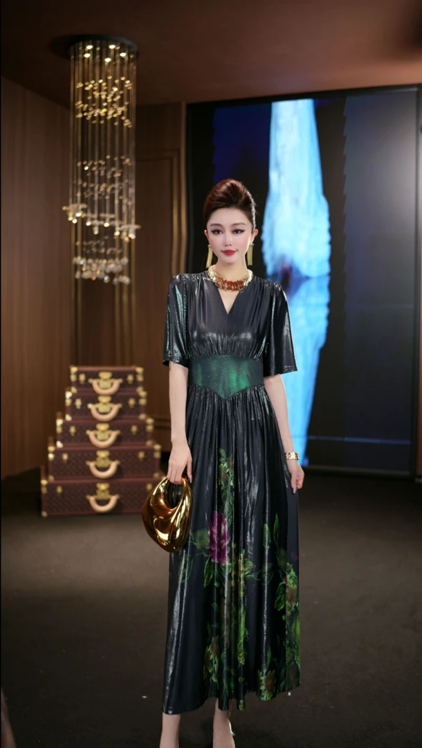 (娴儿)-高贵轻奢气质时尚优雅法式设计师连衣裙D1258