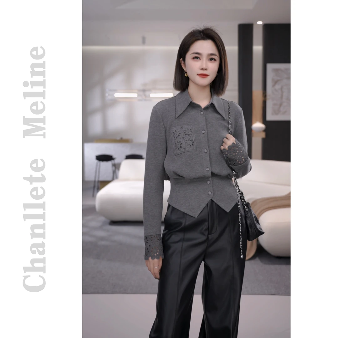 【Chanllete Meline】秋冬高级感钩花镂空设计长袖上衣CM-1043