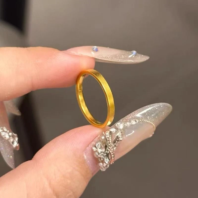 钛钢戒指 爆款轻奢哑光光面素圈小方戒时尚百搭简约男女情侣对戒