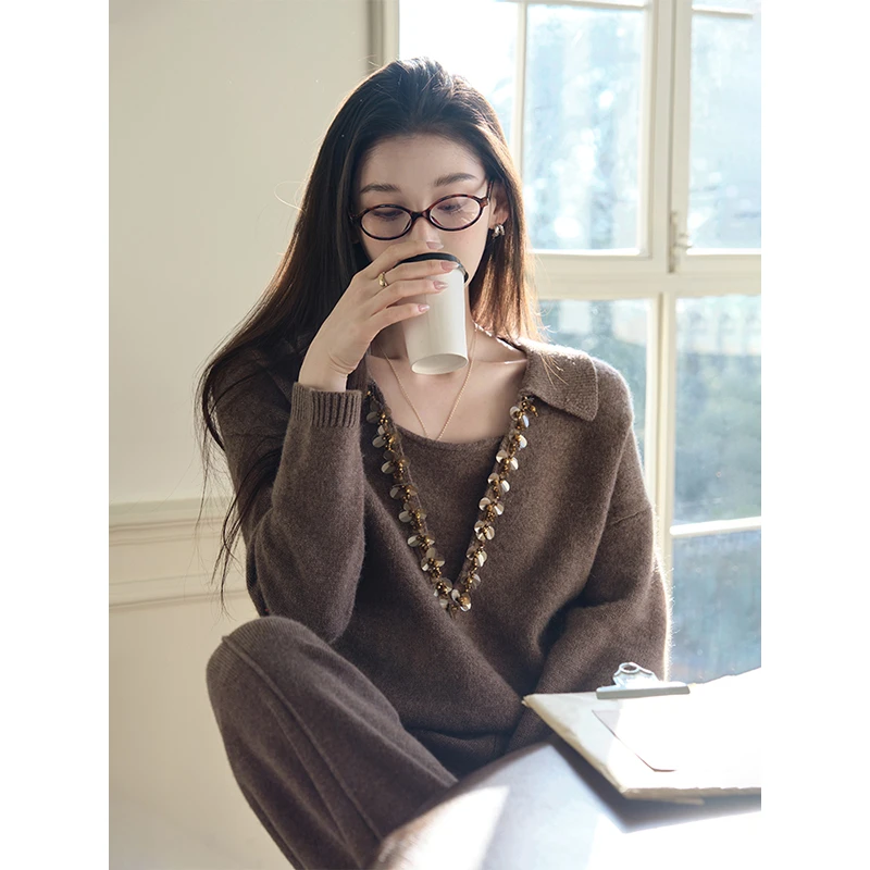 且可ChillCozy 静奢套2.0 中鼎羊毛羊绒珠链领毛衣套装