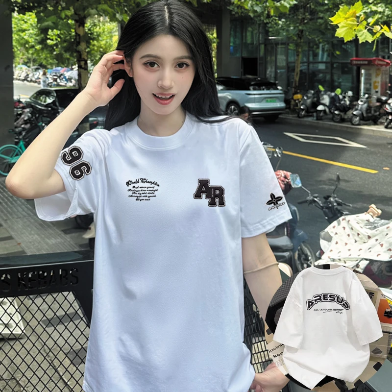 圆领百搭时尚字母夏季T恤常规款男士印花宽松型短袖运动纯棉休闲