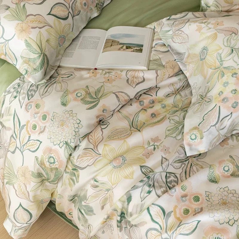 《小华》冰柔鸢尾-绿全棉四件套