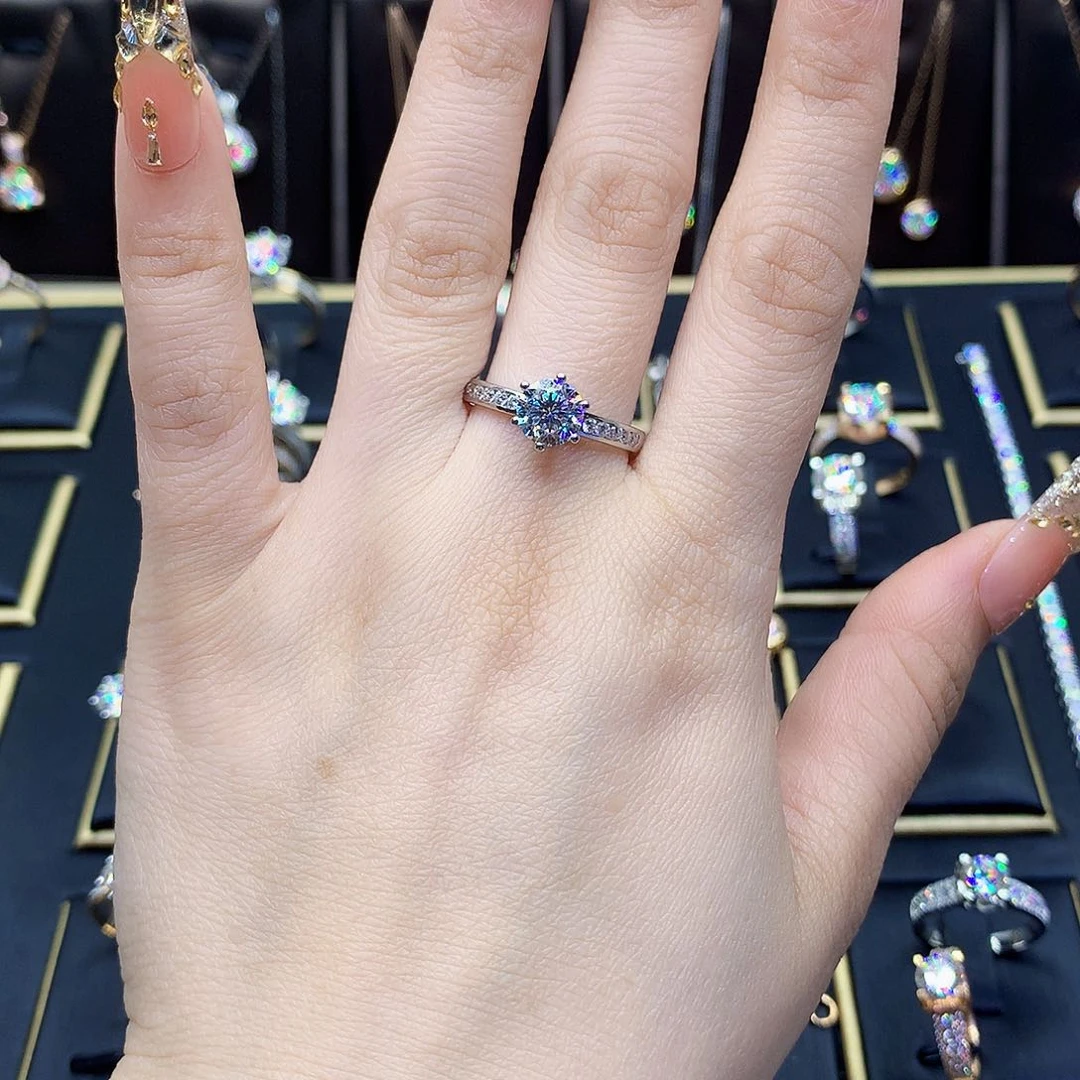 合成碳硅石戒指/指环18K金镶嵌糖*